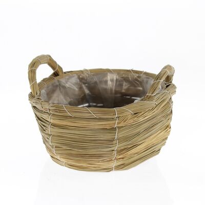 Straw basket with handle for planting, 27 x 27 x 11cm, brown, 753480