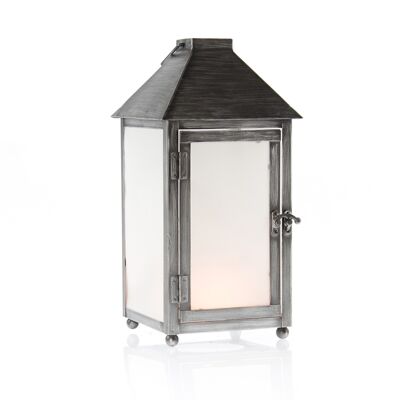Metal lantern with LED, 17.5 x 17.5 x 34.5cm, grey, 753268
