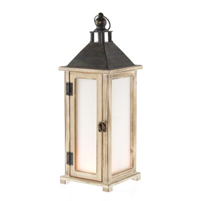 Wooden lantern with LED, 16 x 16 x 45cm, brown, 753244