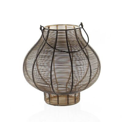 Metal lantern bulbous, 24 x 24 x 25 cm, black/gold, 751264