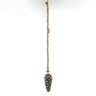 Glass spigot on cord for hanging LED, 12 x 12 x 26 cm, black/gold, 751066