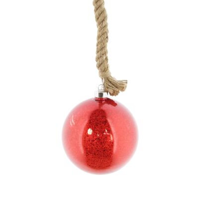 Glass ball on cord for hanging LED, 15 x 15 cm, red, 751059