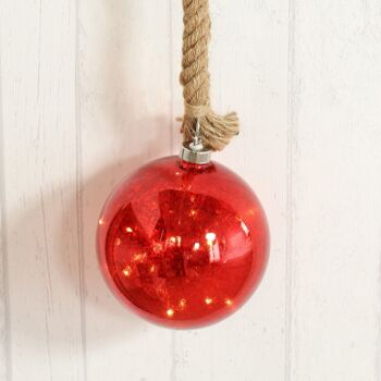 Boule de verre sur cordon pour suspendre LED, 15 x 15 cm, rouge, 751059 2