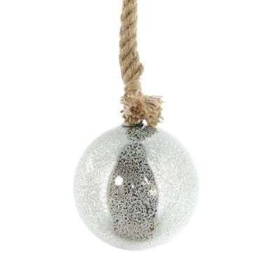 Glass ball on cord for hanging LED, 15 x 15 cm, antique silver, 751035