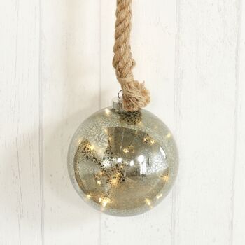 Boule de verre sur cordon pour suspendre LED, 15 x 15 cm, argent antique, 751035 2