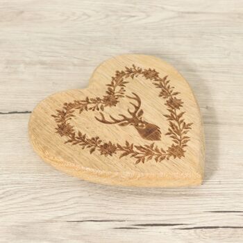 Coeur en bois de manguier avec motif renne, 15 x 2 x 15 cm, marron, 750922 2