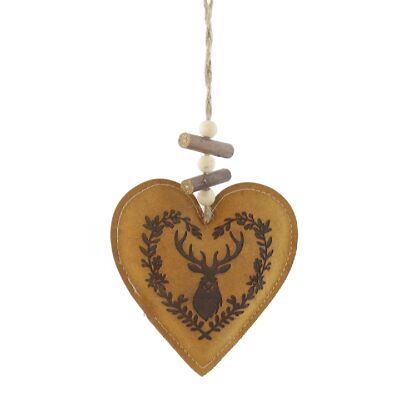 Cuore in similpelle da appendere, 10,5 x 2,5 x 10 cm, marrone, 750892