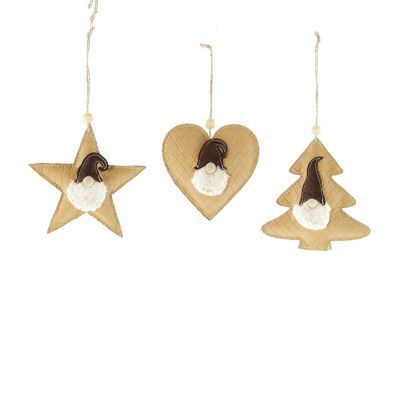 Imitation leather hanging star/fir/heart, 12 x 3 x 11 cm light brown assorted, 750793