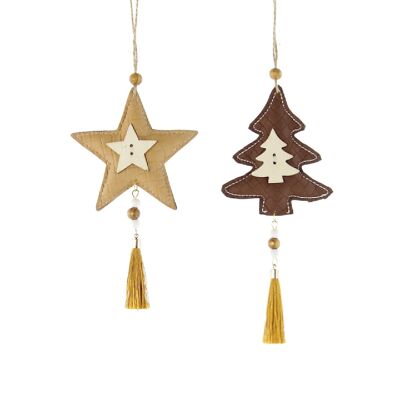Faux leather hanger star/fir tree, 8.5 x 1.5 x 27 cm brown, 2-assorted, 750786