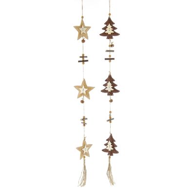 Imitation leather hanger star/fir, 8 x 1.5 x 72 cm, brown 2-assorted, 750779