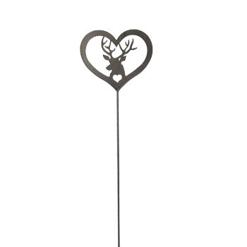 Plug métal renne en coeur, 16 x 0,3 x 90 cm, marron foncé, 750441 1