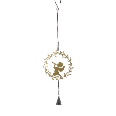 Metal hanger angel with trumpet, 16 x 0.5 x54.5cm, black/gold, 750274