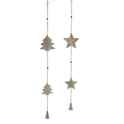 Metal pendant chain star/fir tree, 9 x 0.5 x 65 cm antique gold sort, 750236