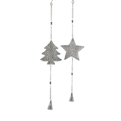 Metal hanger star/fir assorted, 11 x 0.5 x 54 cm, antique silver, 750212