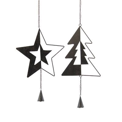 Metal hanger star/fir sort, 19 x 0.3 x 55 cm, dark brown, 750168