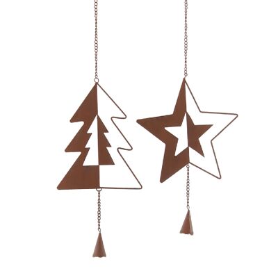 Metal hanger star/fir sort, 19 x 0.3 x 55 cm, rust-colored, 750151