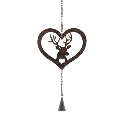 Metal hanger heart reindeer head, 16 x 0.3 x 52 cm, dark brown, 750106