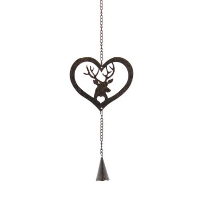 Metal hanger heart reindeer head, 12 x 0.3 x 48 cm, dark brown, 750083