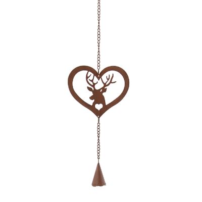 Metal hanger heart reindeer head, 12 x 0.3 x 48 cm, rust-colored, 750076