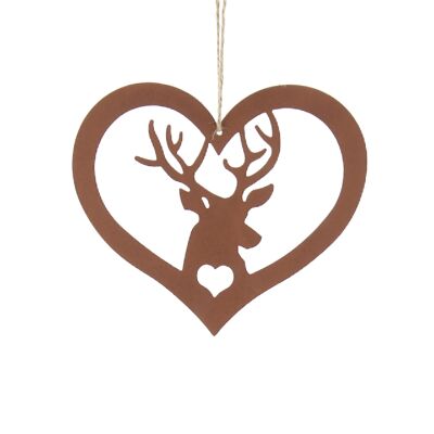 Metal hanger heart reindeer head, 16 x 0.2 x 21 cm, rust-colored, 750052