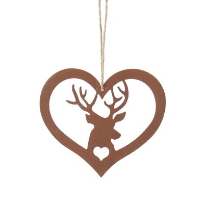 Metal hanger heart reindeer head, 12 x 0.1 x 18.5 cm, rust-colored, 750038