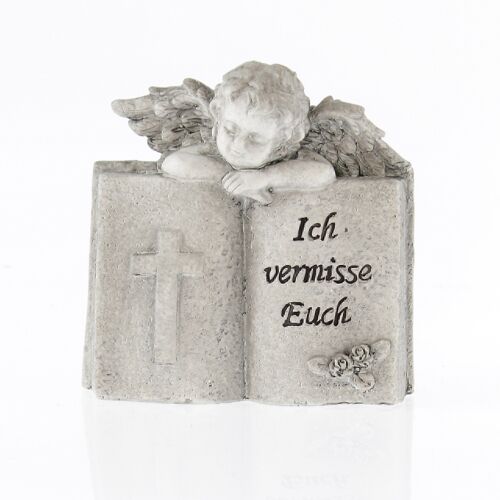 Poly-Grabschmuck Engel mit Buch, 14 x 6,5 x 14 cm, steingrau, 749988