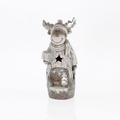 Ceramic moose with LED, 10.5 x 8 x 23 cm, silver/white, 749957