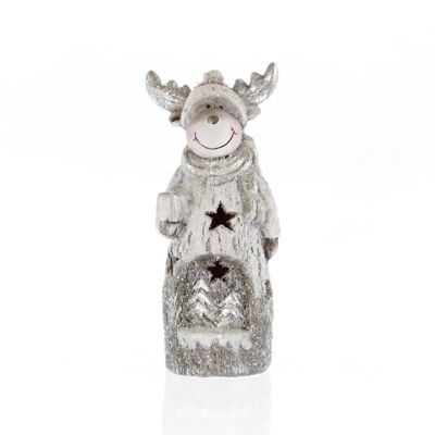Ceramic moose with LED, 7.8 x 6.3 x 17 cm, silver/white, 749940