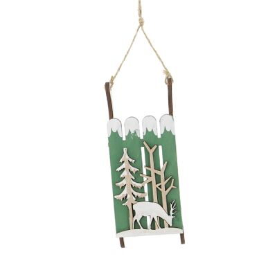 Wooden hanger sleigh reindeer, 18 x 7 x 3.5 cm, green, 749162