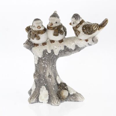 Poly birds on tree trunk 3 pieces, 26 x 12 x 26.5 cm, champagne, 748592