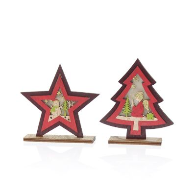 Wooden star/fir LED, 15 x 4 x 15 cm, red, 748318