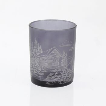 Lanterne en verre cabane forestière, 10 x 10 x 12,5 cm, gris, 748035 1