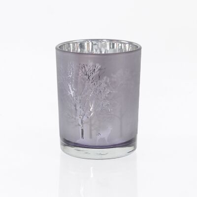 Farol de cristal con motivo de bosque, 10 x 10 x 12,5 cm, gris, 747960
