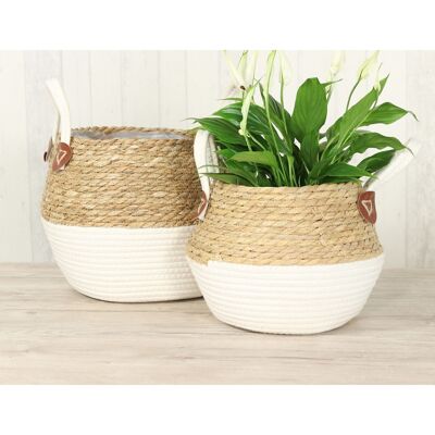 Seagrass basket set of 2, Ø27x19cm/Ø33x24cm, natural/white, 747670