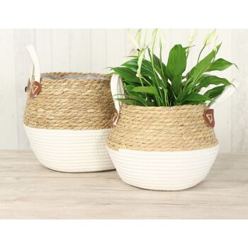 Lot de 2 paniers en jonc de mer, Ø27x19cm/Ø33x24cm, naturel/blanc, 747670