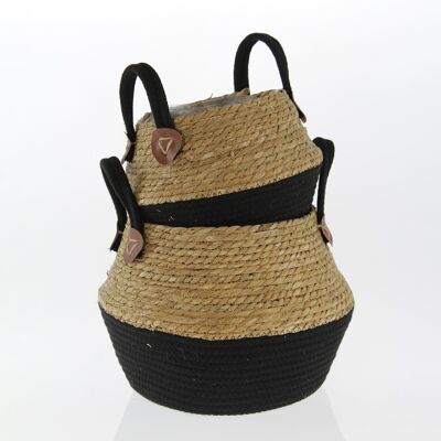 Seagrass basket set of 2, Ø27x19/Ø33x24cm, natural/black, 747649