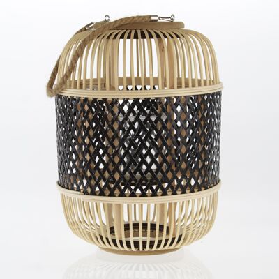 Lanterna in rattan con decorazioni in metallo, 31 x 31 x 43 cm, nero/naturale, 747618