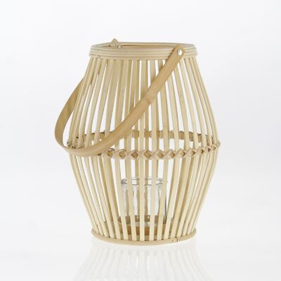 Rattan lantern with handle, 25 x 25 x 31 cm, natural color, 747588