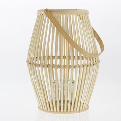 Rattan-Laterne mit Henkel, 28,5 x 28,5 x39cm, naturfarben, 747571