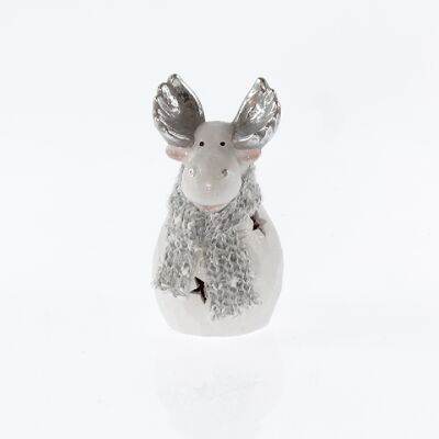 Ceramic moose with scarf LED, 8 x 8 x 15 cm, white/silver, 747052