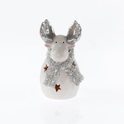 Ceramic moose with scarf LED, 10 x 10 x 18 cm, white/silver, 747045