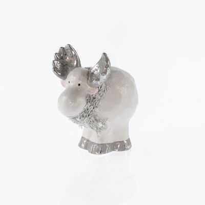 Ceramic moose with scarf, 13 x 8 x 14.5 cm, white/silver, 747038
