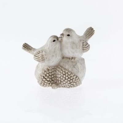 Ceramic bird pair on acorn, 20 x 11 x 16.5cm, silver, 746956