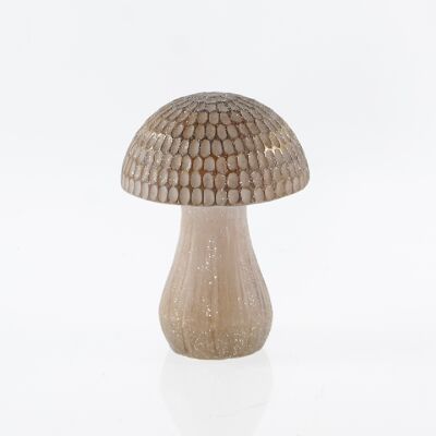Ceramic mushroom for standing, 12.5 x 12.5 x 17cm, brown/gold, 746949