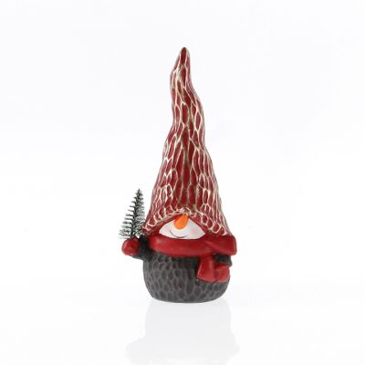Ceramic snowman to stand on, 9 x 8 x 20 cm, black/red, 746901