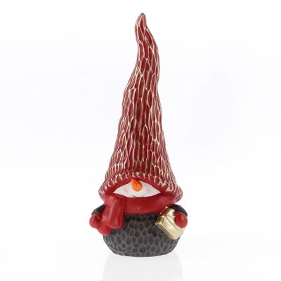 Ceramic snowman to stand on, 12.5 x 10 x 30 cm, black/red, 746888