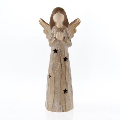 Ceramic angel praying LED, 16 x 14 x 40 cm, brown/gold, 746826