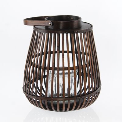 Bamboo lantern with handle, 31 x 31 x 33 cm, brown, 746819