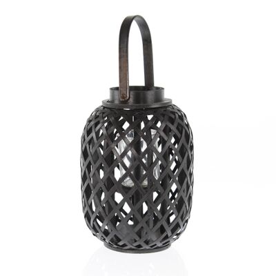 Bulbous bamboo lantern, 22 x 22 x 29 cm, black, 746796