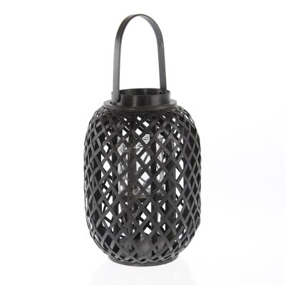 Bulbous bamboo lantern, 25 x 25 x 34 cm, black, 746772